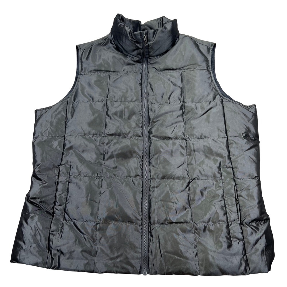 Lands End Puffer Vest Gunmetal LP 14-16 Down Feather Insulated Quilted Mock